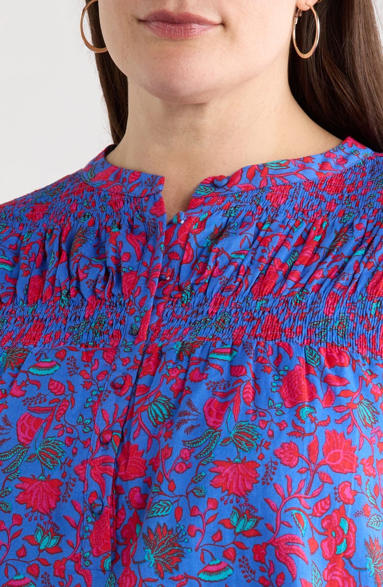 SUGARLIPS Tanya Floral Smocked Top, Alternate, color, Blue-Fuchsia