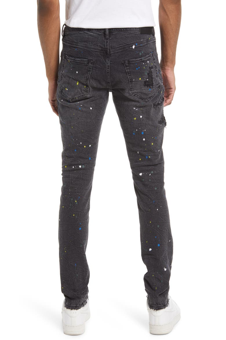 PURPLE Paint Splatter Ripped Knee Skinny Jeans, Alternate, color, BLACK REFLECTIVE REPAIR W/PAINT