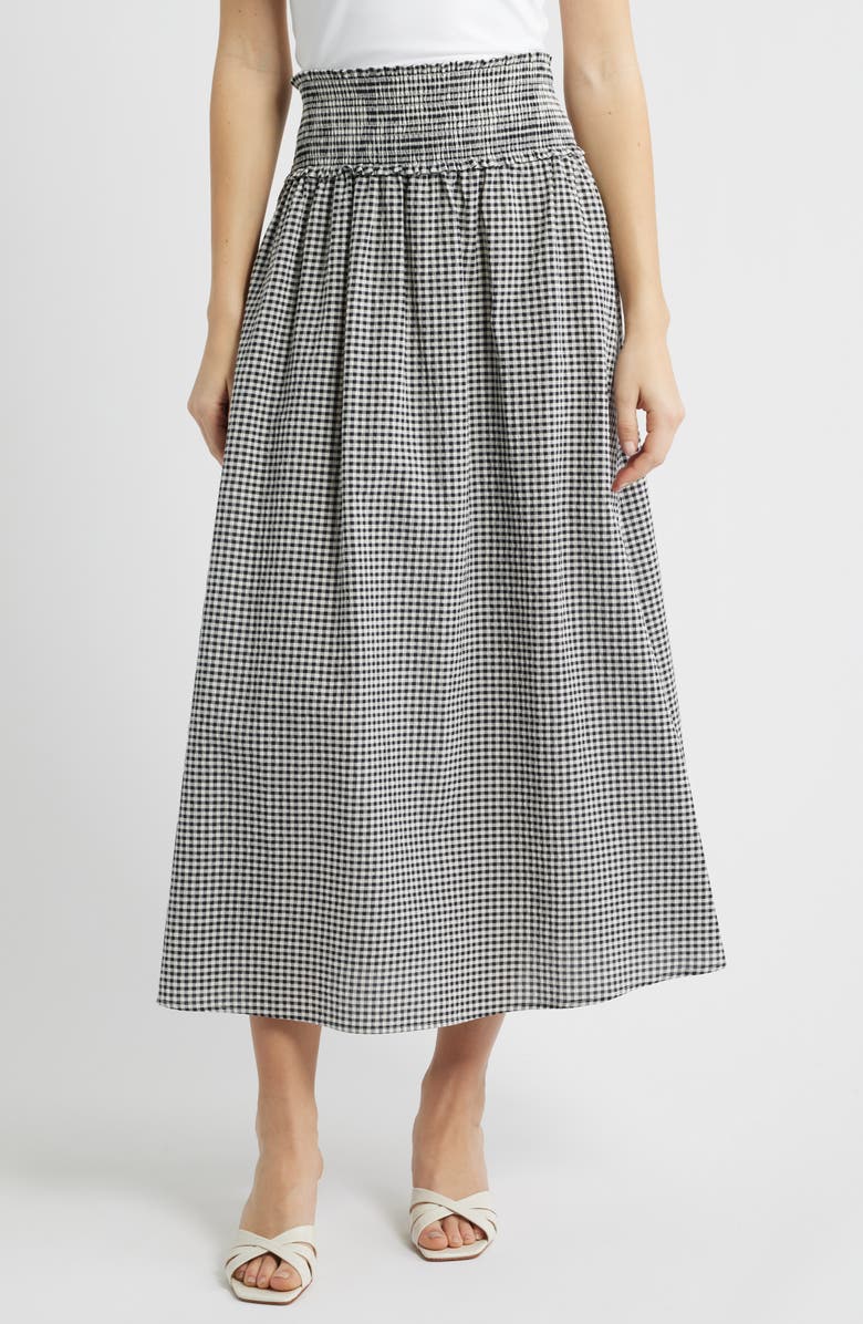 Hill House Home The Delphine Gingham Midi Skirt, Main, color, Black/ Sand Gingham