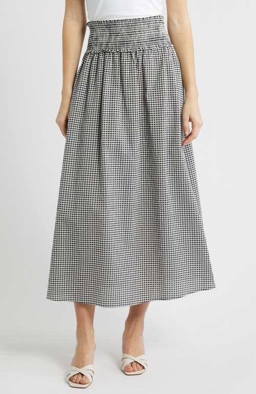 Hill House Home The Delphine Gingham Midi Skirt in Black/sand Gingham at Nordstrom, Size Large