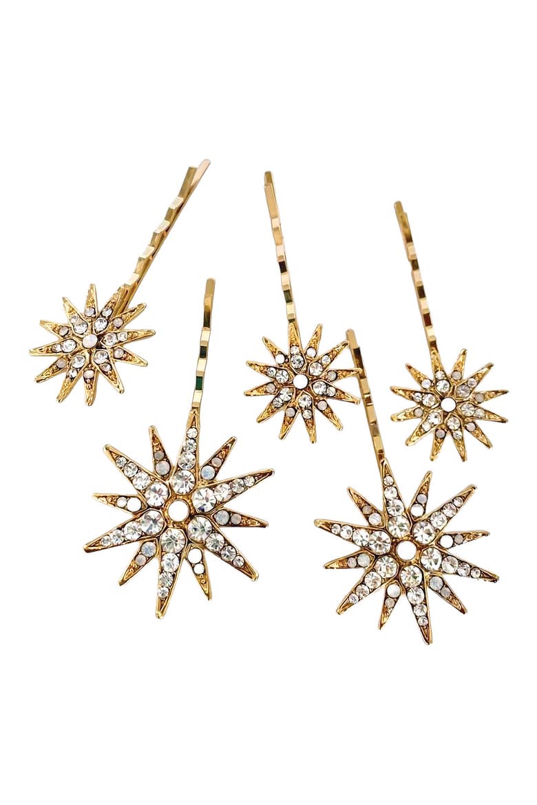 Nola Set of 5 Star Hair Pins, Main, color, 14K GOLD