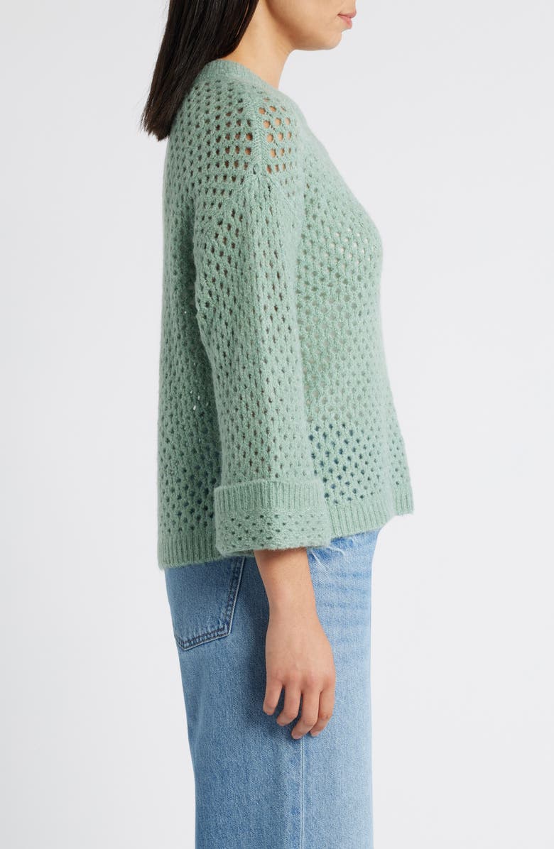 Wit & Wisdom Open Stitch Cuffed Sweater, Alternate, color, Heather Spruce