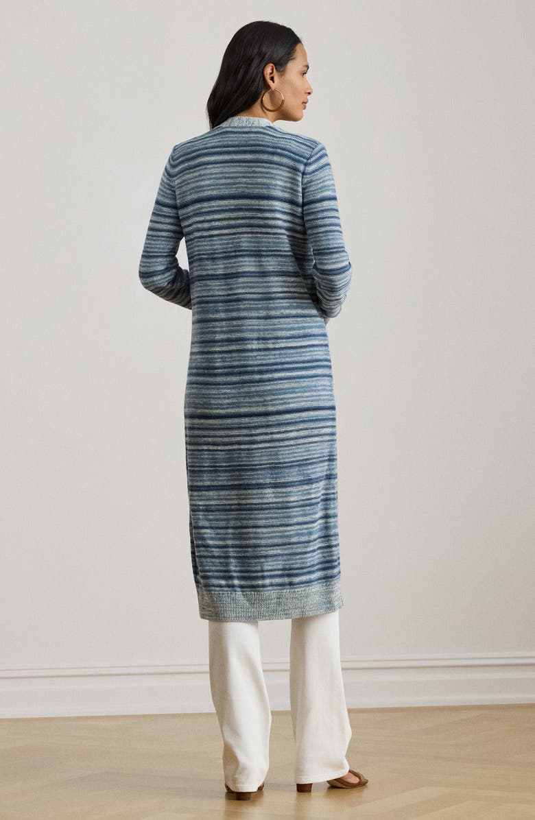 Lauren Ralph Lauren Stripe Linen & Cotton Long Cardigan, Alternate, color, Indigo/ Multi