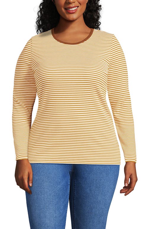 Lands' End Plus Size Long Sleeve Micro Rib T-shirt In Yellow