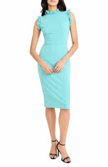 Ruffle Mock Neck Sheath Dress