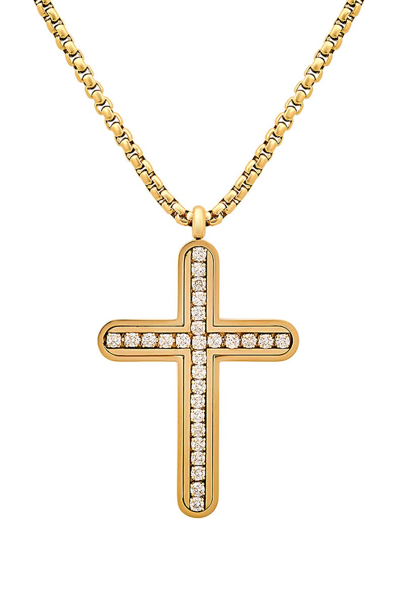 Men's 18K Gold Plated Stainless Steel Cubic Zirconia Cross Pendant Necklace, Alternate, color, GOLD