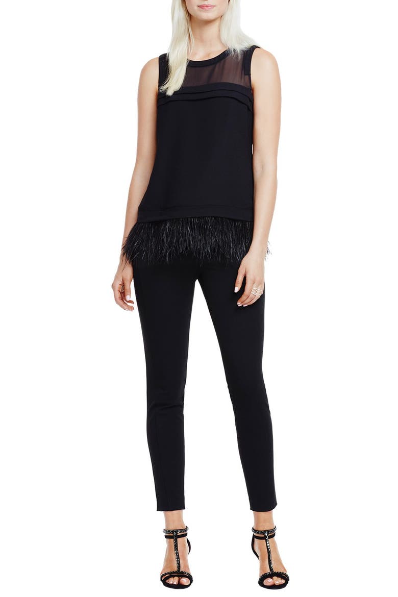 Sheer Yoke Shell with Feather Hem, Alternate, color, RICH BLACK