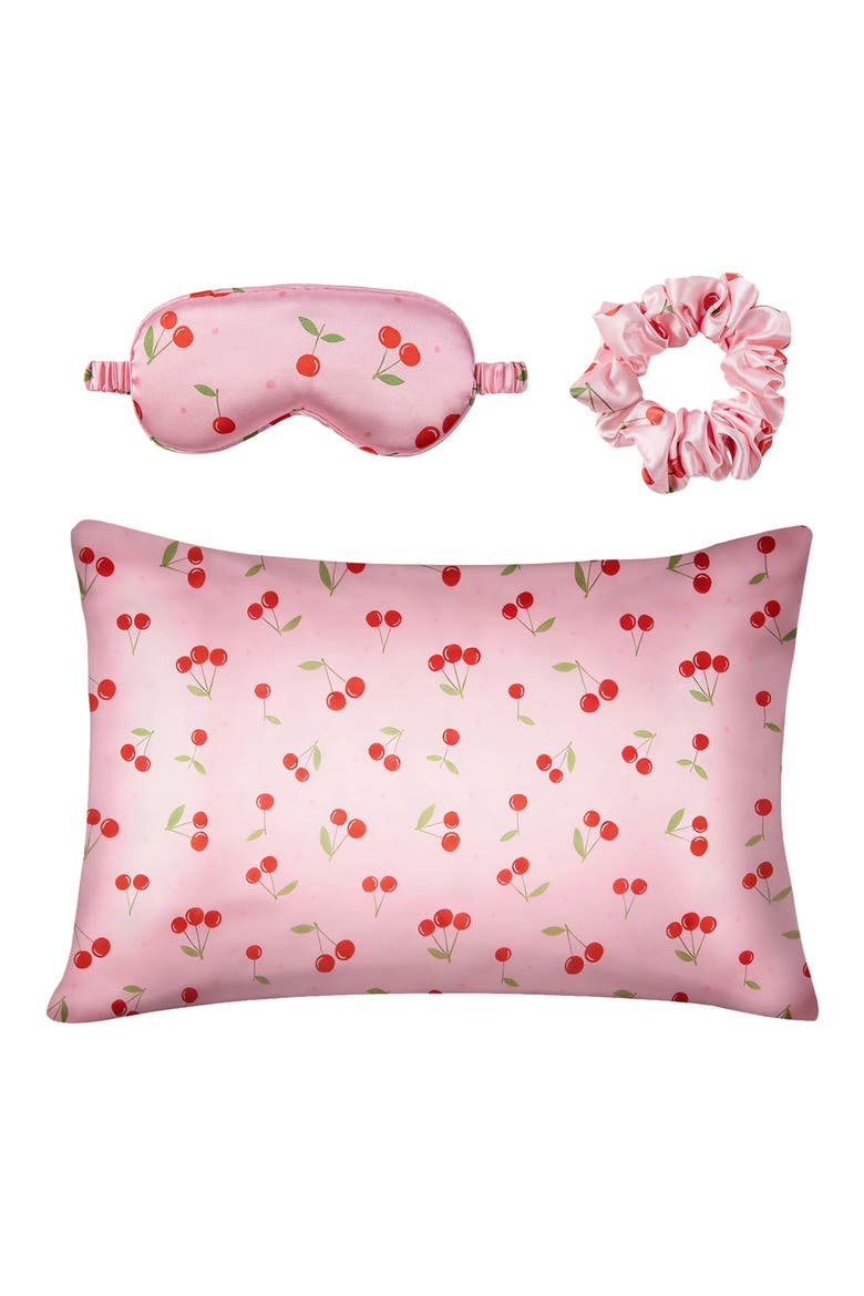 Satin Eye Mask, Scrunchie & Pillowcase Set, Main, color, CHERRY