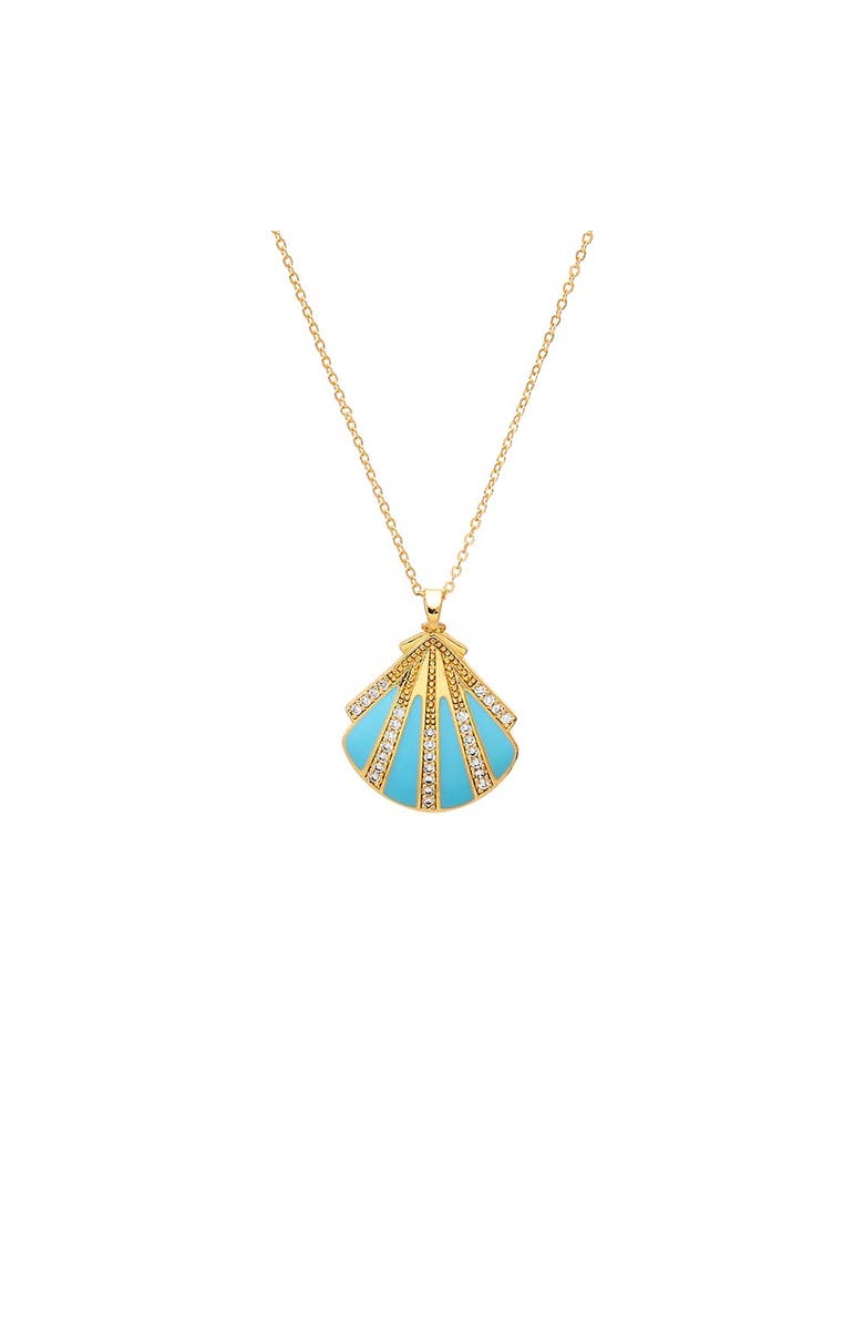 BY ADINA EDEN Turquoise Enamel & CZ Seashell Pendant Necklace, Main, color, Turquoise