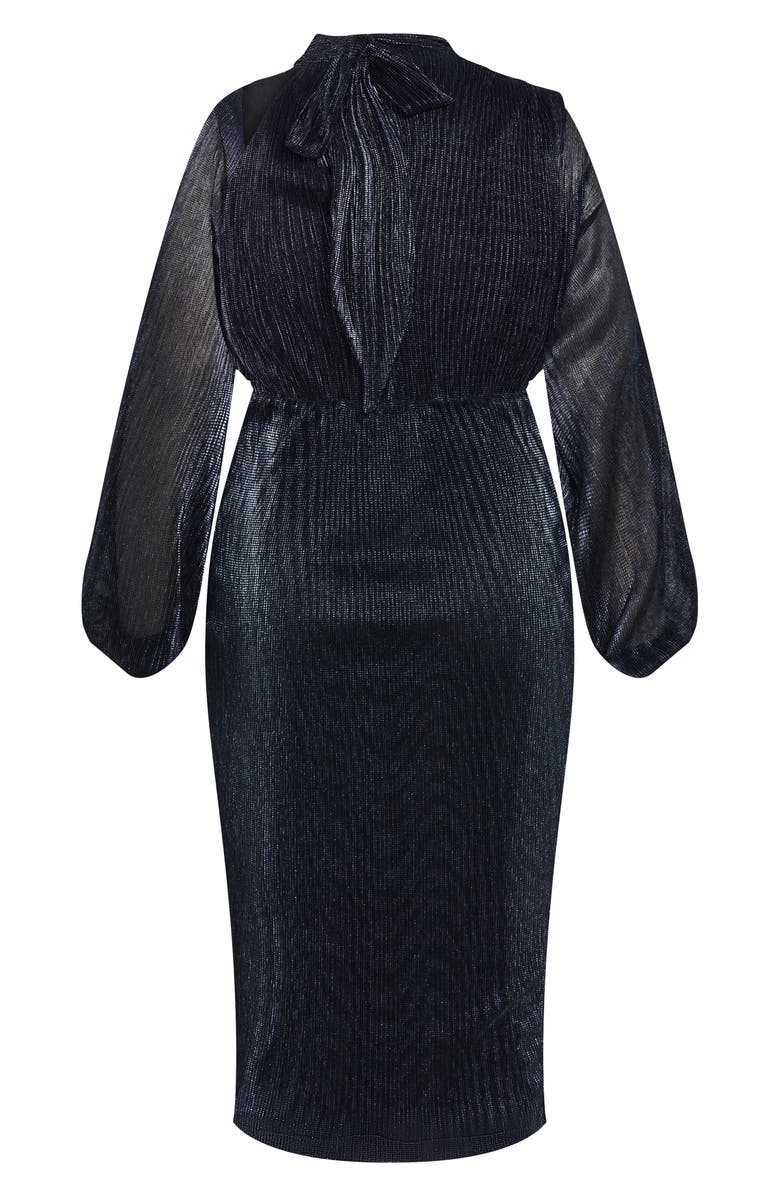 City Chic Jaylee Metallic Long Sleeve Sheath Dress, Alternate, color, Midnight