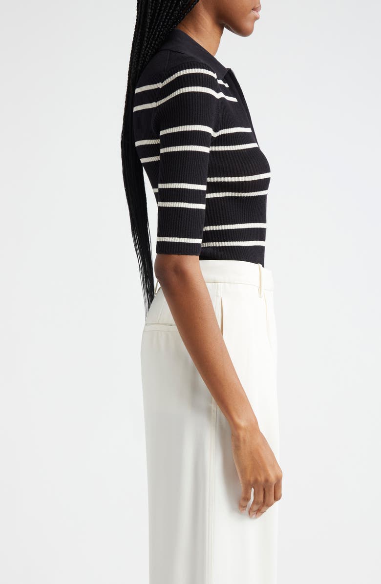 A.L.C. Cooper Stripe Knit Polo, Alternate, color, Black/ White Wide Stripe