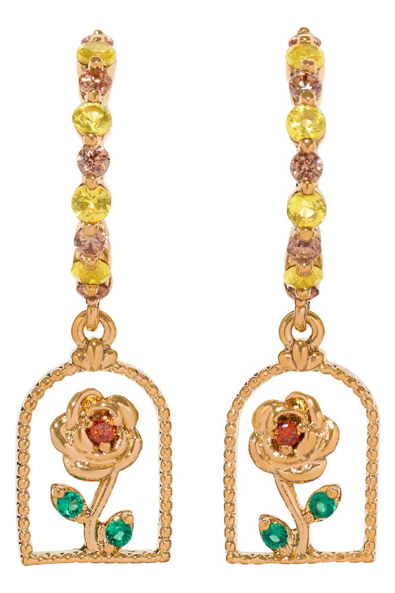 x Disney Belle Rose Hoop Earrings, Main, color, GOLD