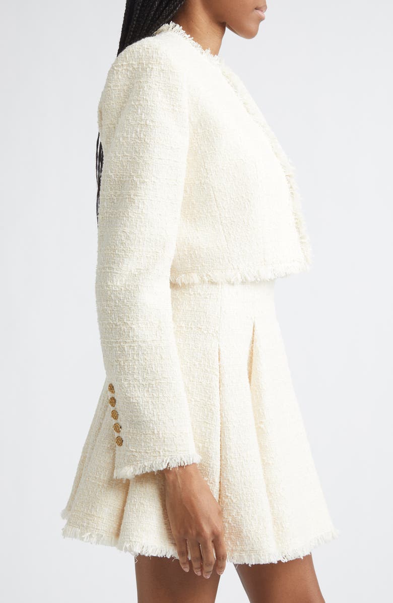 Balmain Crop Tweed Spencer Jacket, Alternate, color, 0Fa White