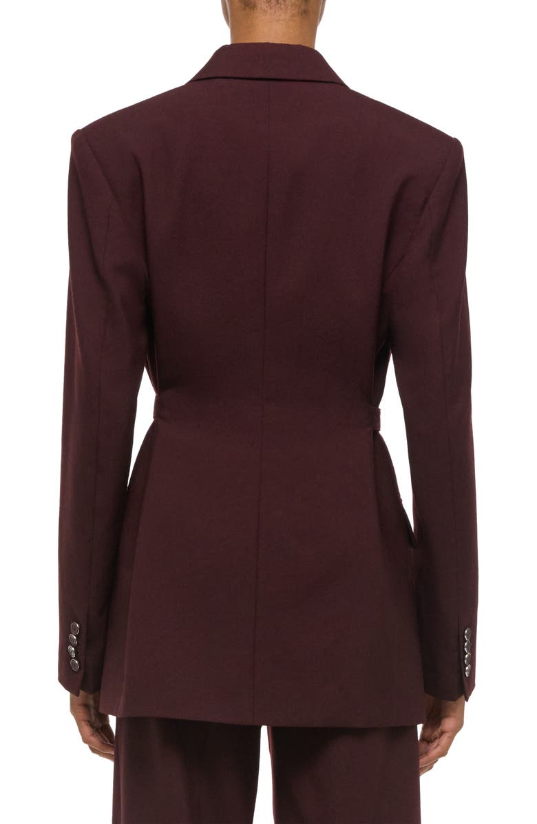 Helmut Lang Double Breasted Belted Virgin Wool Blazer, Alternate, color, Mahogany