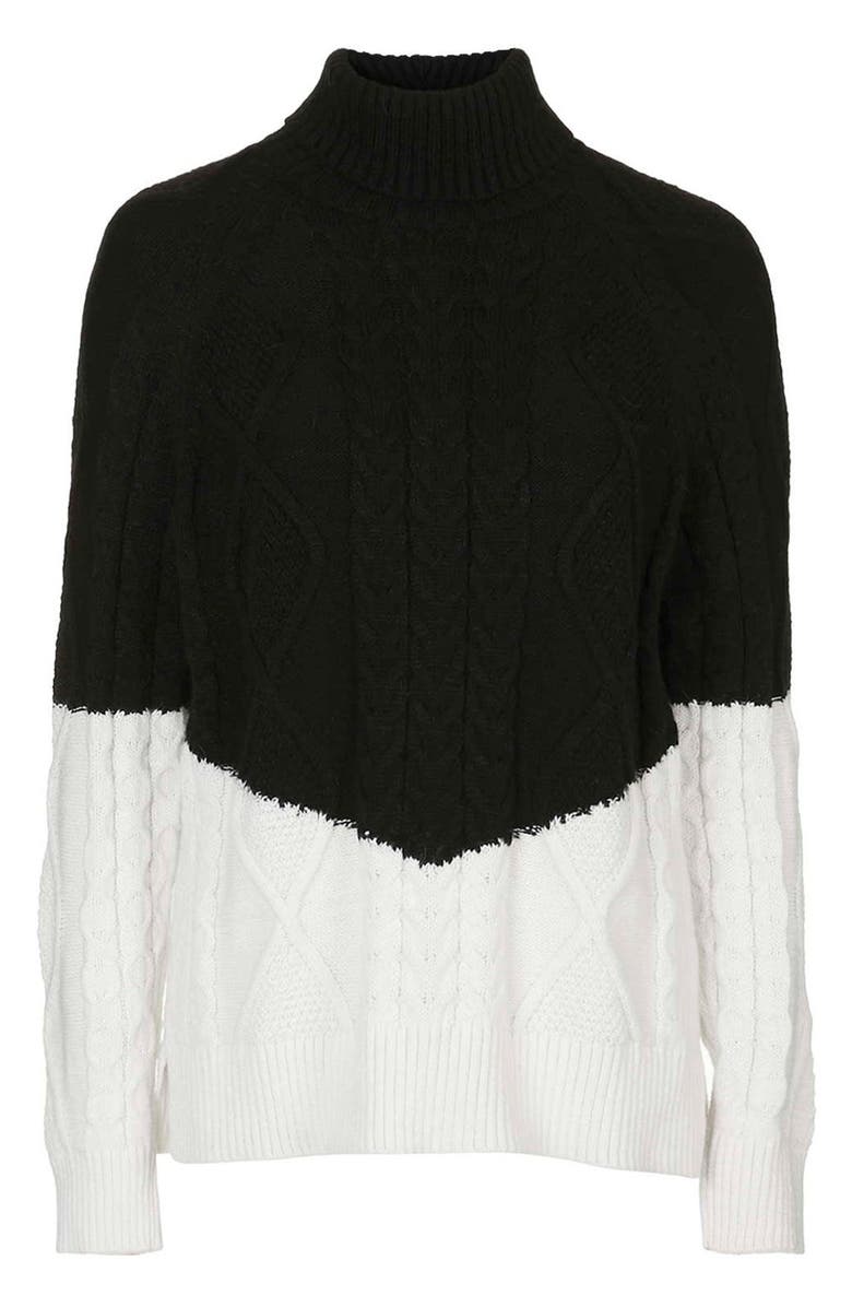 Topshop Colorblock Cable Knit Sweater, Alternate, color,