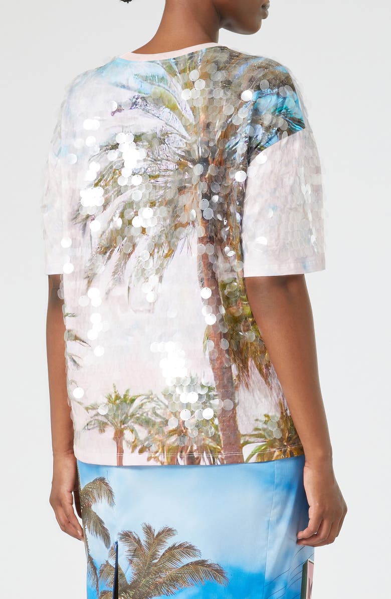 Marina Rinaldi Ennio Embroidered Sequin T-Shirt, Alternate, color, Optical White