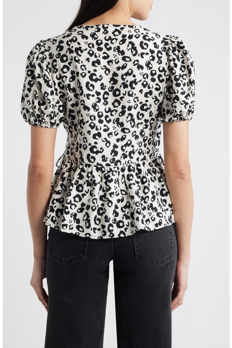 Animal Print Wrap Top, Alternate, color, BEIGE/ BLACK