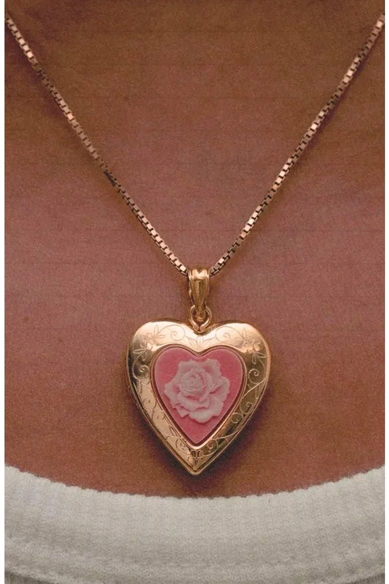 The Pink Rose Photo Locket Necklace, Alternate, color, GOLD