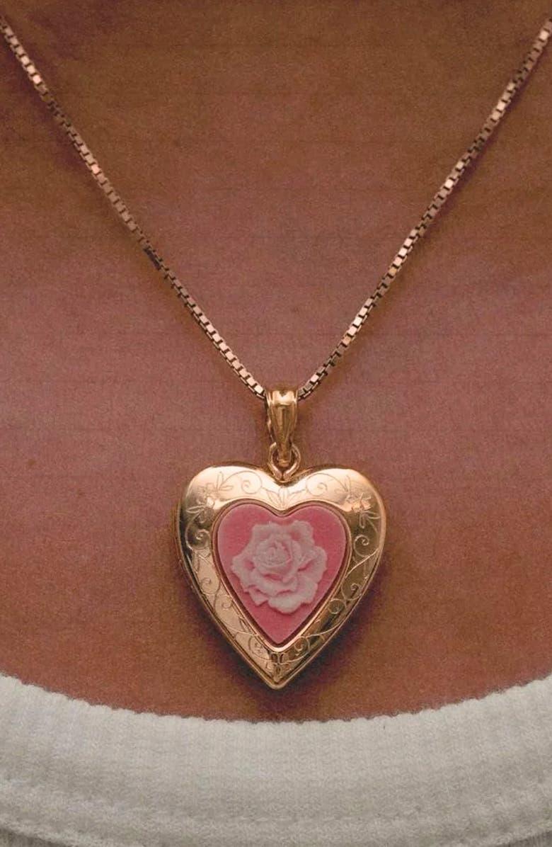 The M Jewelers The Pink Rose Photo Locket Necklace, Alternate, color, Gold