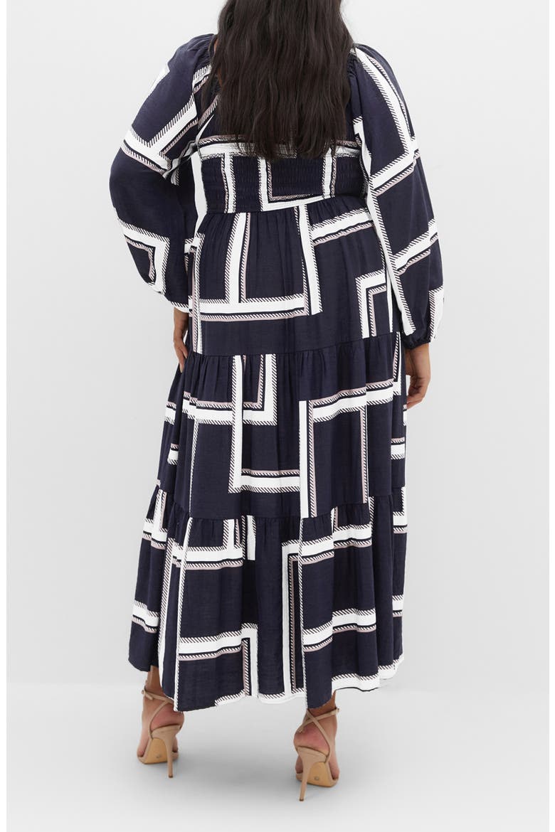 Leila Print Long Sleeve Maxi Dress, Alternate, color, SLEEK STRIPES NAVY