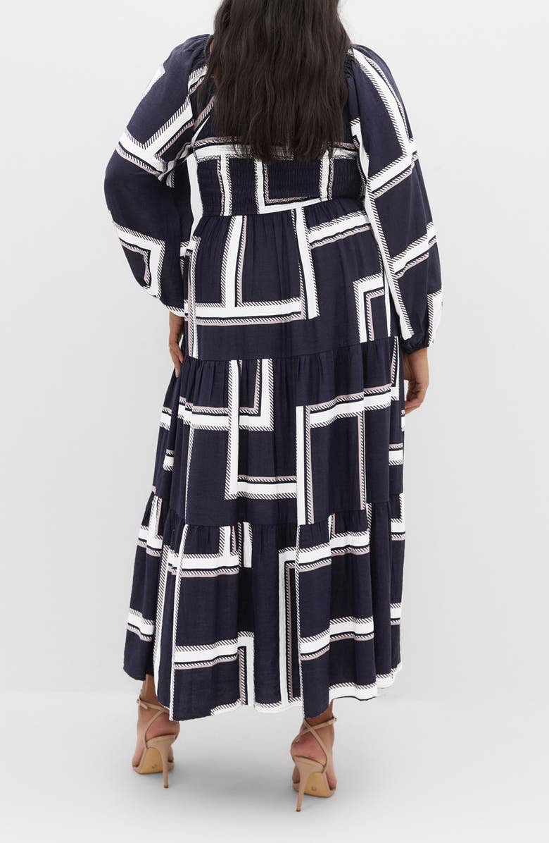 City Chic Leila Print Long Sleeve Maxi Dress, Alternate, color, Sleek Stripes Navy