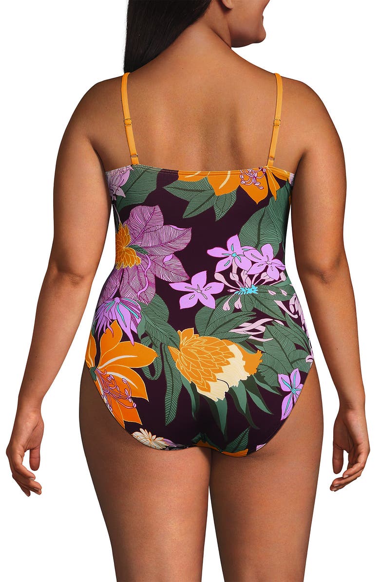 Lands' End Plus Size O-Ring Monokini One Piece Swimsuit, Alternate, color, Dark Wine Floral Bloom/Mango