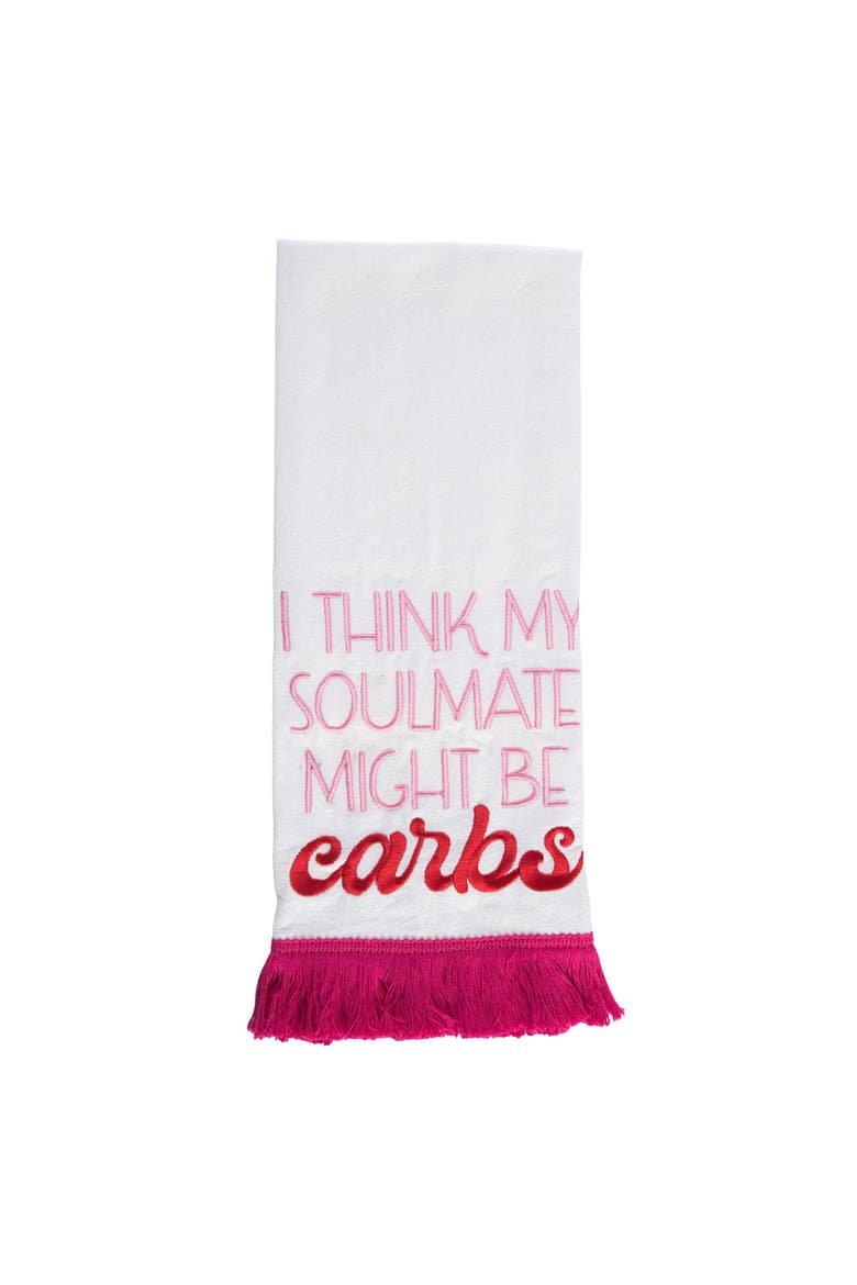Might Be Carbs Tea Towel w/ Tassels Cotton White, Main, color, Red