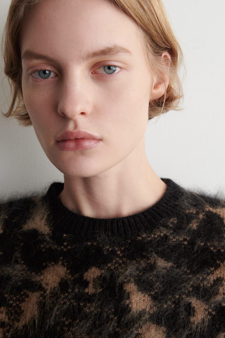 Animal Jacquard Merino Wool Sweater, Alternate, color, BLACK / BROWN