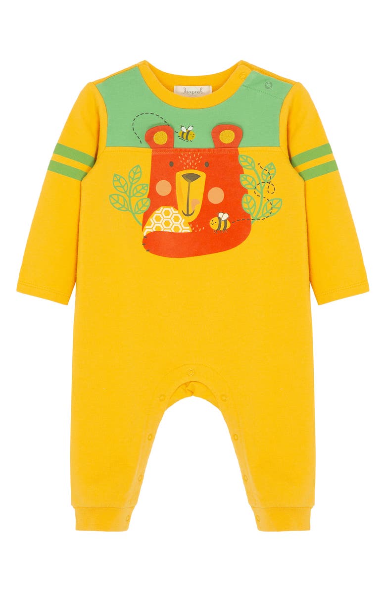 Peek Aren't You Curious Honey Bear Romper, Main, color, 