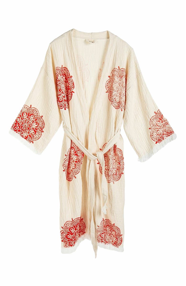 Forever & Always Shoes Aurelia - Red Mandala Handmade Cotton Robe Cover-Up, Main, color, Off-White