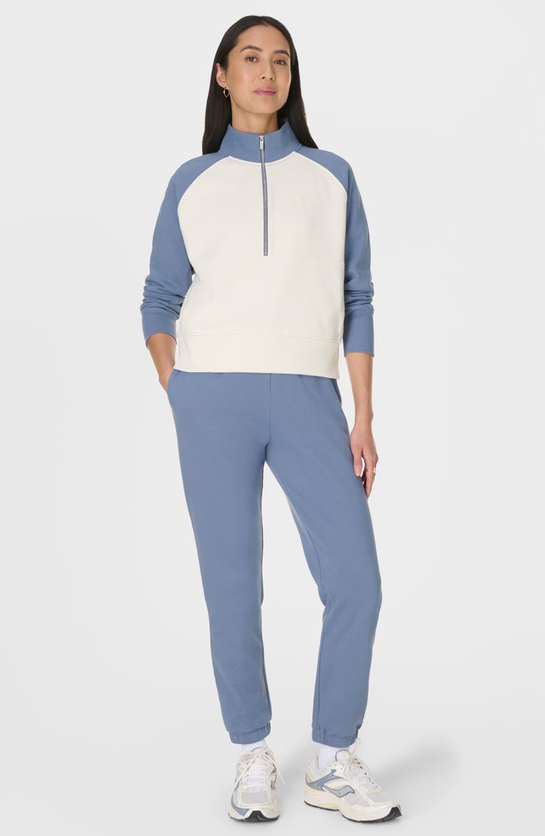 Sweaty Betty Revive Colorblock Half-Zip Cotton Blend Sweatshirt, Alternate, color, Luxe Blue