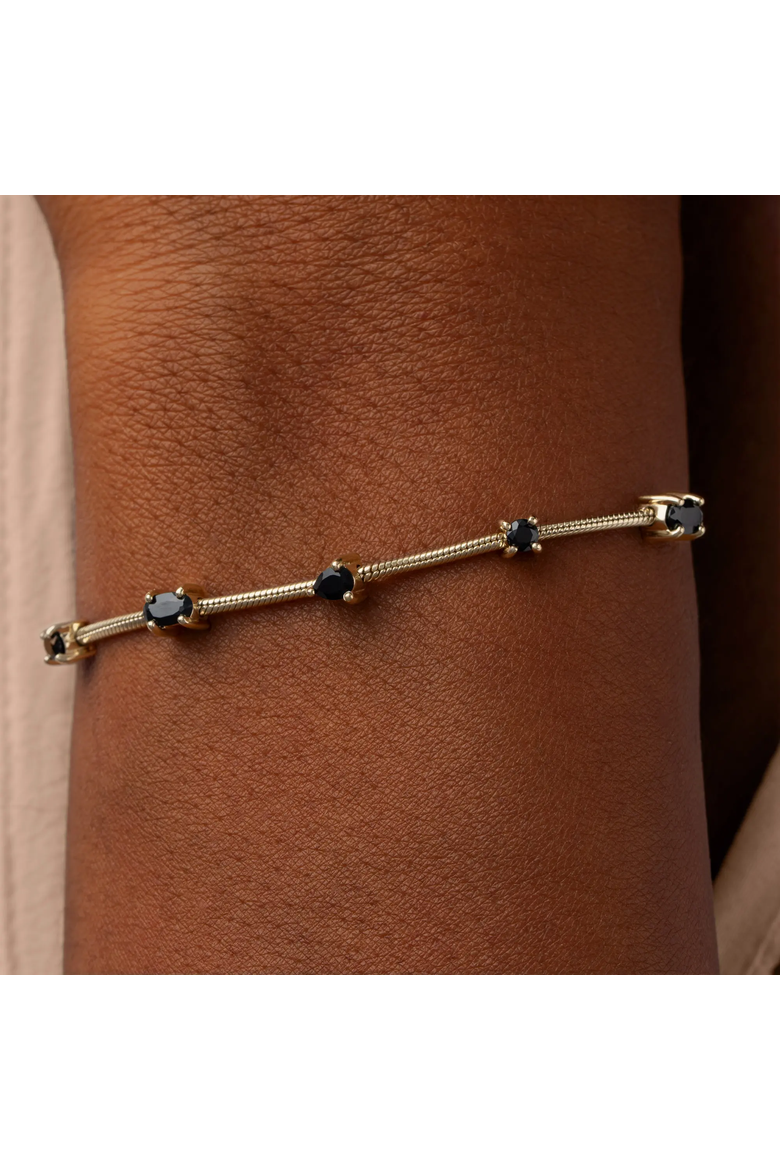 Black Onyx Gold Plated Women's Bolo Bracelet - Midnight Flow, Alternate, color, Gold/Black
