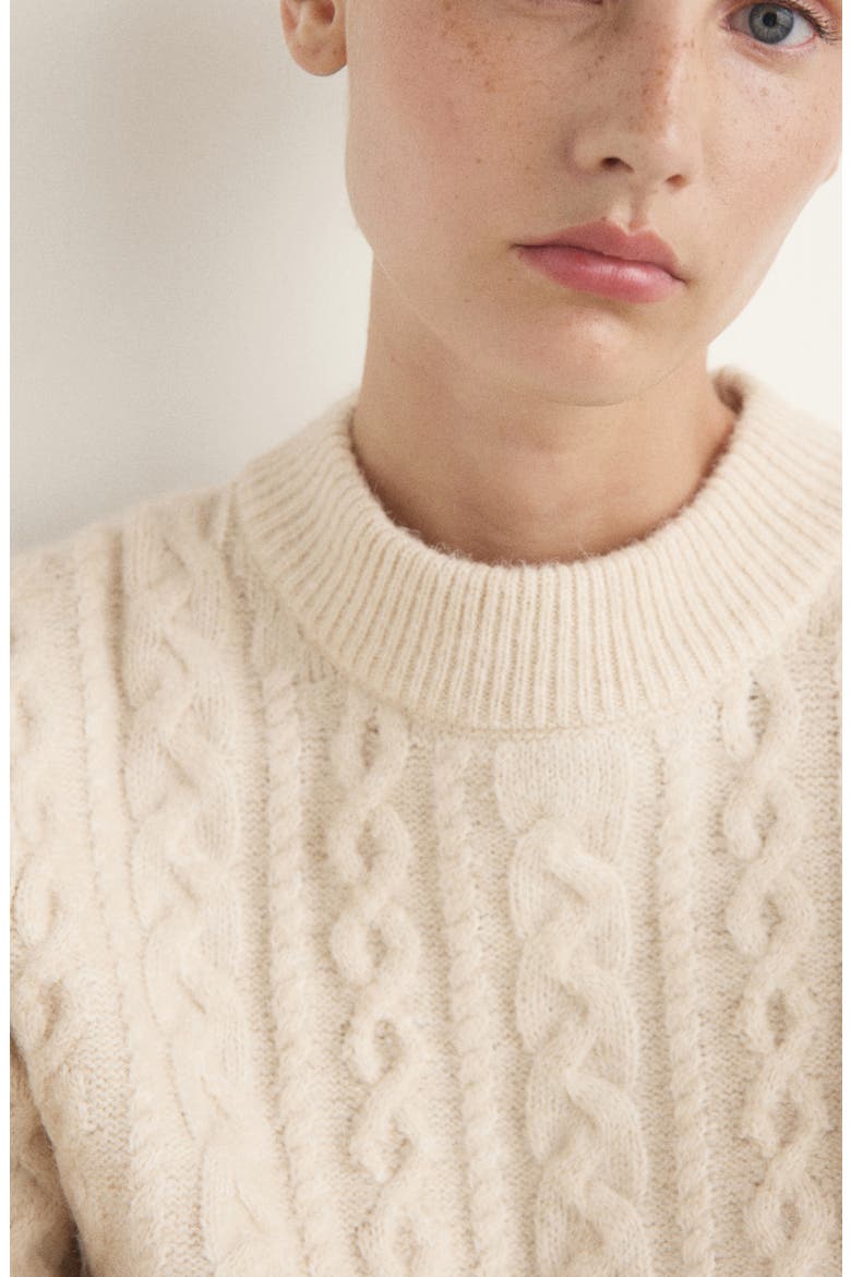 Cable Crewneck Lounge Sweater, Alternate, color, ECRU