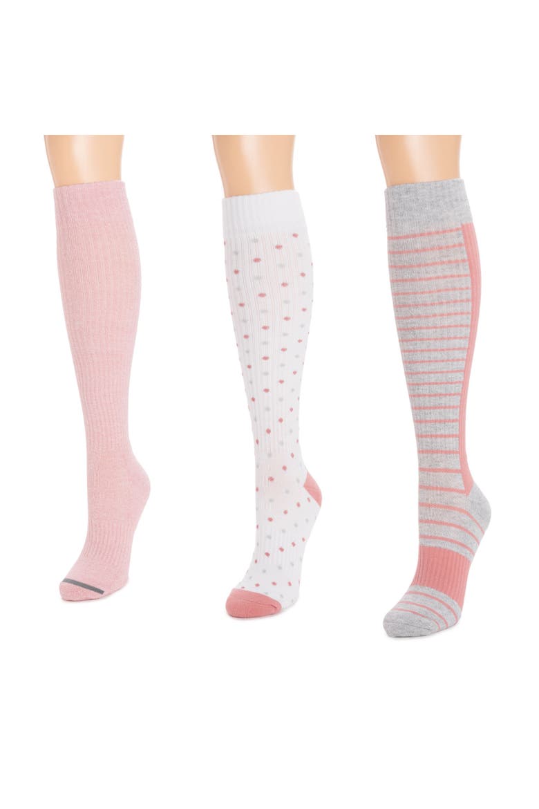 Cotton Rib Compression Knee-High Socks 3 Pair Pack Wide Size, Alternate, color, Blush