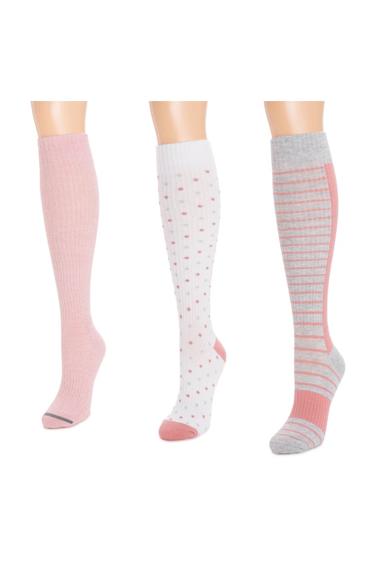 MUK LUKS Cotton Rib Compression Knee-High Socks 3 Pair Pack Wide Size, Alternate, color, Blush