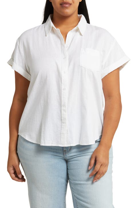 Solid Linen Blend Camp Shirt (Plus Size)