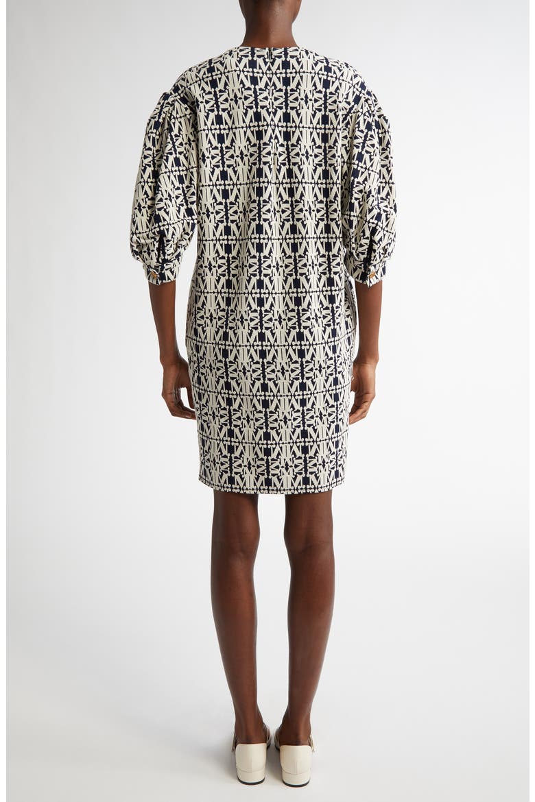 Gustavo Monogram Puff Sleeve Cotton Piqué Dress, Alternate, color, WHITE/ BLUE