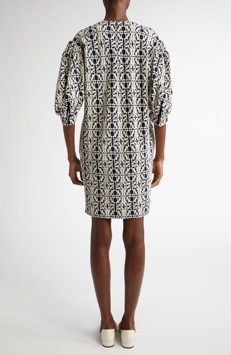 Max Mara Gustavo Monogram Puff Sleeve Cotton Piqué Dress, Alternate, color, White/ Blue