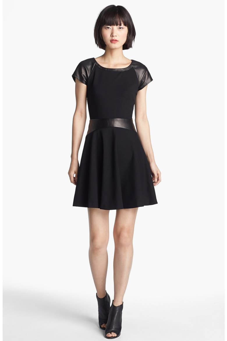 'Delyse' Leather Trim Dress, Main, color, BLACK/ BLACK