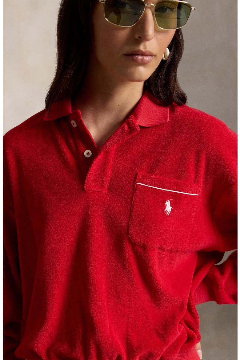 Terry Cloth Polo Sweatshirt, Alternate, color, RED