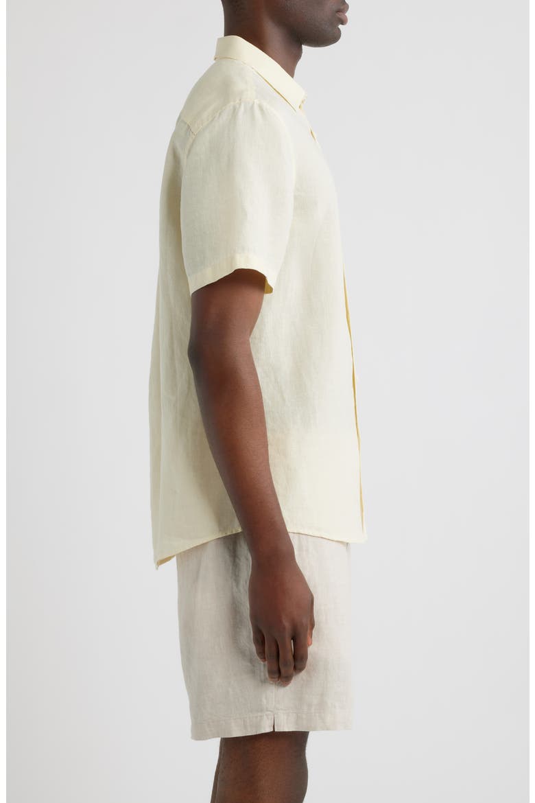 Solid Short Sleeve Linen Button-Up Shirt, Alternate, color, YELLOW PALE