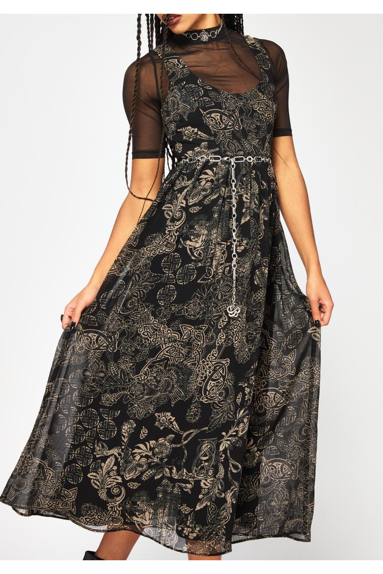 Surge Celtic Print Cami Midaxi Dress, Alternate, color, Black
