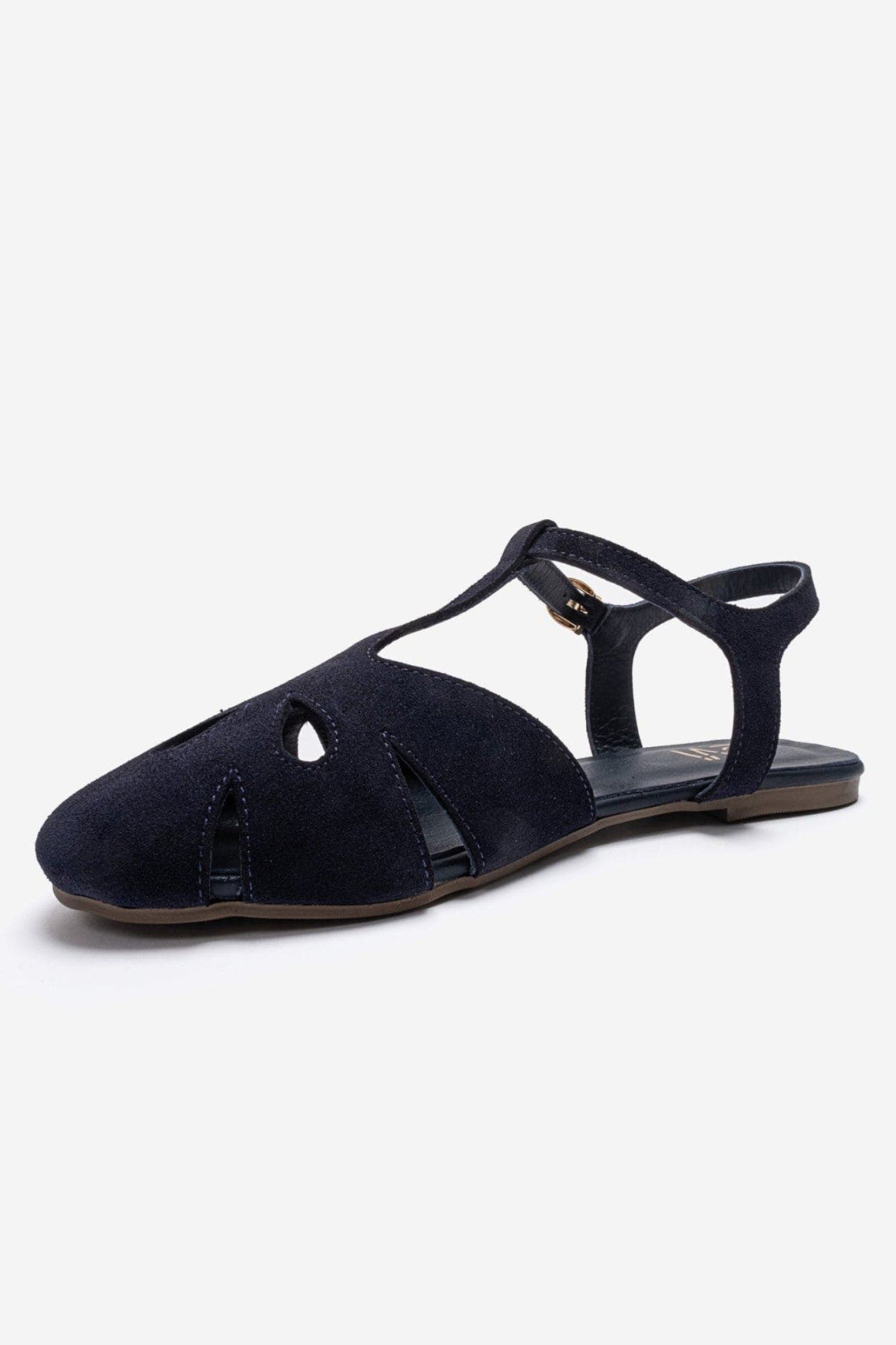 Nathalie Leather Ankle Strap Sandal, Alternate, color, Navy Suede
