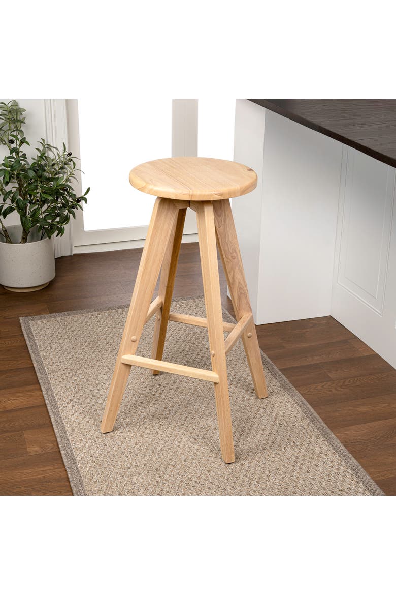 Ceren Minimalist Solid Wood Backless Counter Stool, Round Seat with Integrated Footrest for Kitchen Island and Home Bar, Alternate, color, Natural (25.5" Counter Stool)