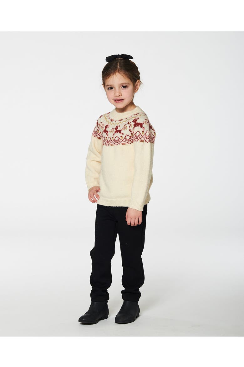 Girl's Sweater With Christmas Intarsia Off White And Red, Alternate, color, Off White