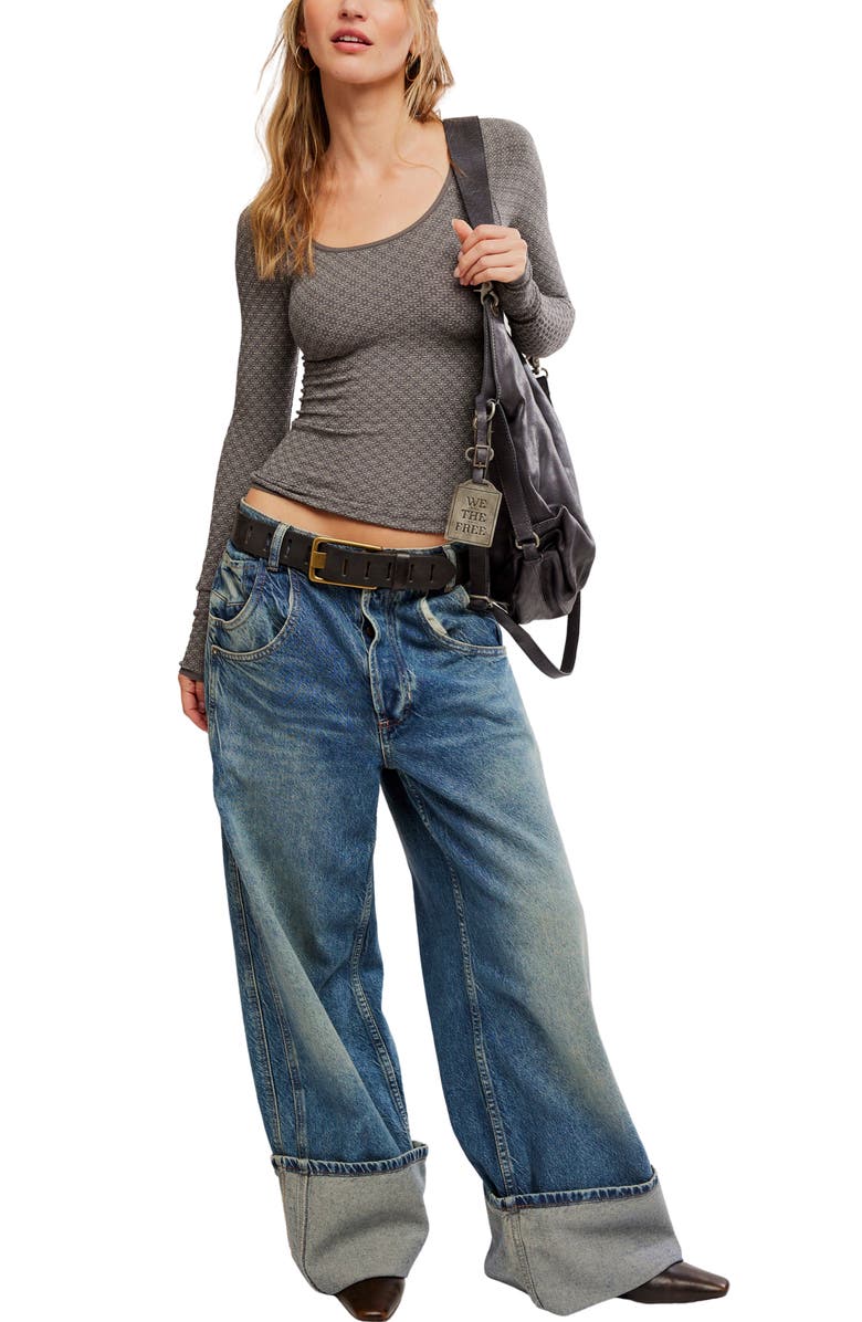 Free People Love Letter Long Sleeve Top, Alternate, color, Iron