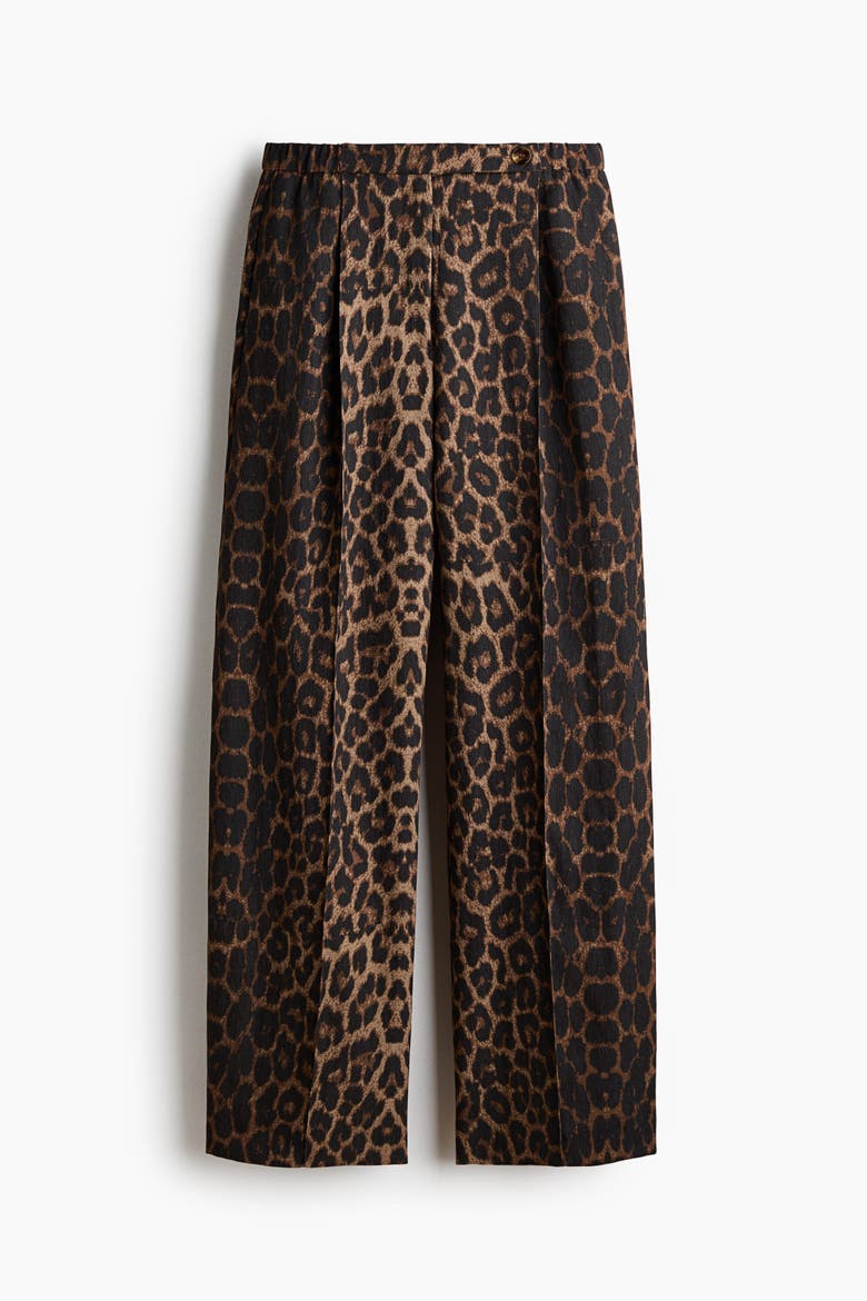 Crease-leg Barrel Trousers, Main, color, Brown/leopard print