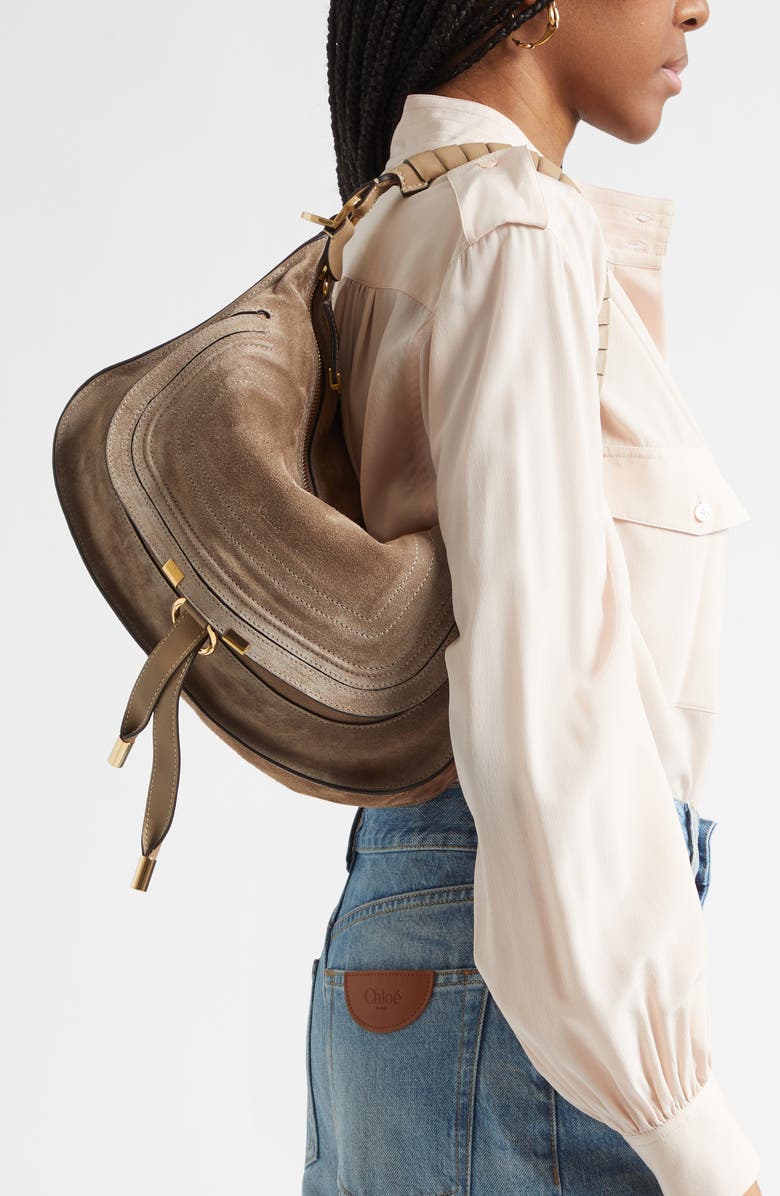 Chloé Small Marcie Suede Shoulder Bag, Alternate, color, Boyish Brown