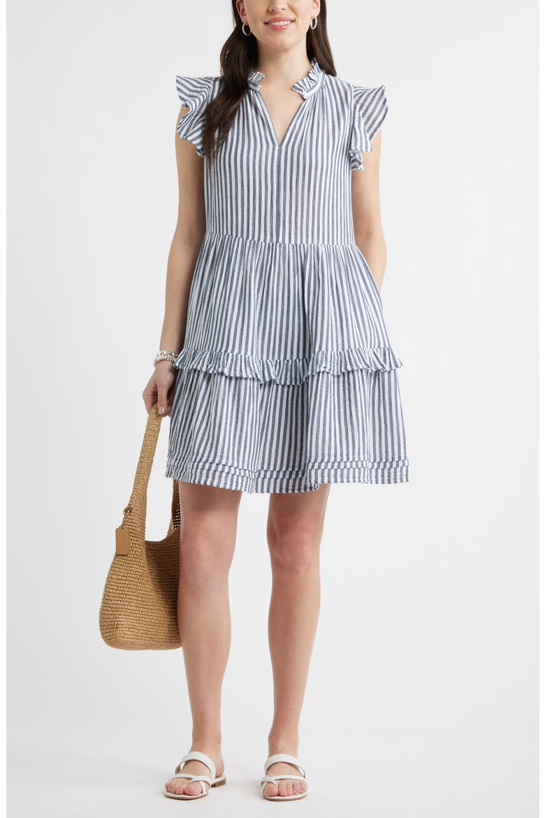 Ruffle Duo Cotton Gauze Dress, Alternate, color, NAVY- WHITE BRIANNE STRIPE