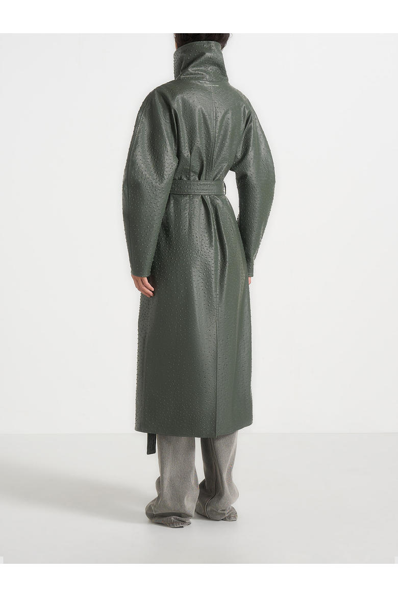 Leyna Ostrich Hourglass Belted Coat, Alternate, color, Sage